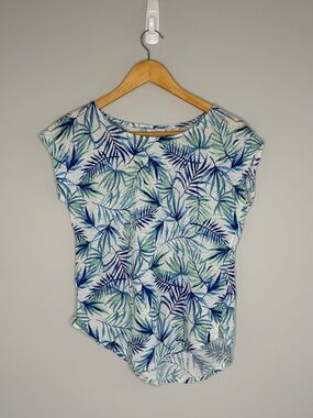 Sigrid Olsen Blue & Green Leaf Print Cap Sleeve Tank